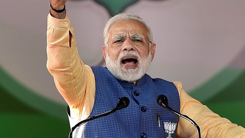 PM Modi addresses the rally at Bengaluru.