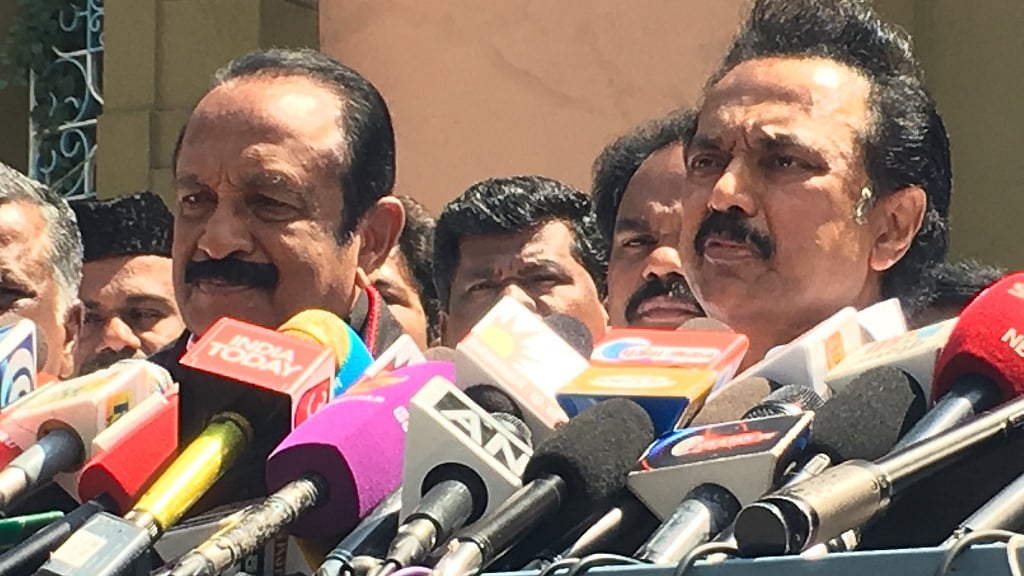 MDMK Chief Vaiko with DMK Working President MK Stalin