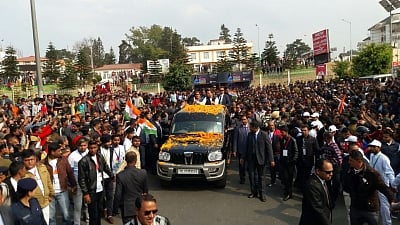 Shillong: Congress President Rahul Gandhi during a roadshow in Shillong on Feb 21, 2018. (Photo: IANS)