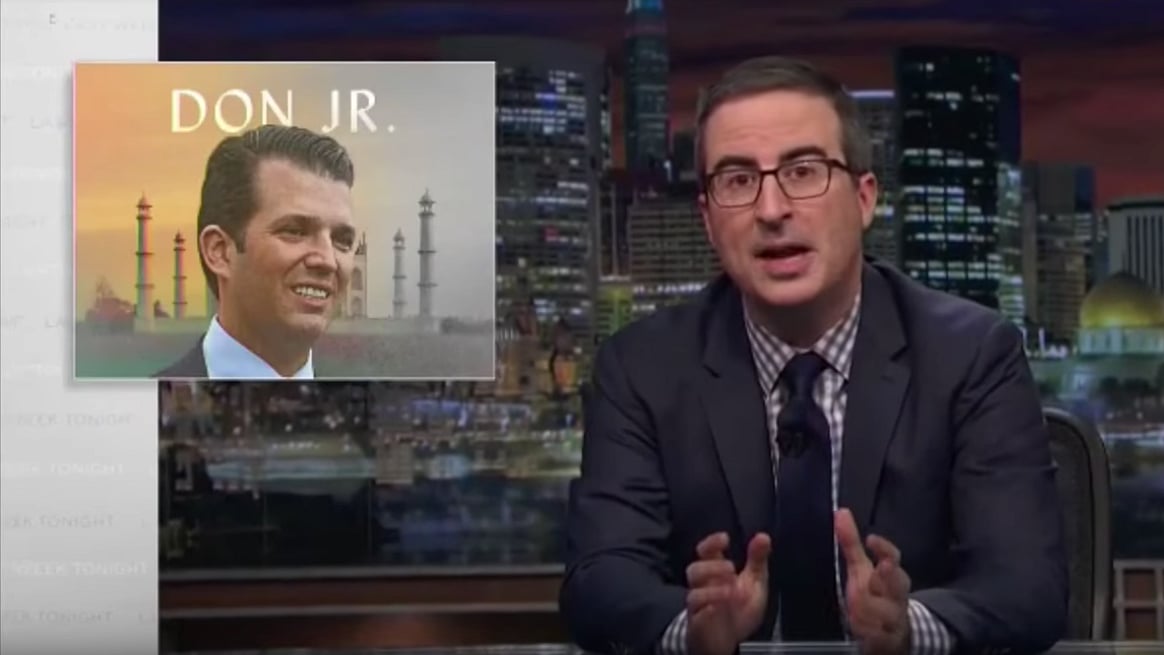 John Oliver takes down Donald Trump Jr with some PG-13 jokes about the “Trump has arrived” newspaper ads.