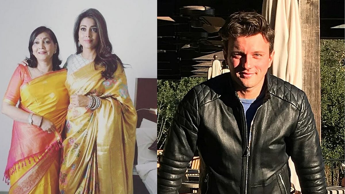 (L) Shriya Saran with her mother. (R) Shriya Saran’s husband Andrei Koscheev.&nbsp;