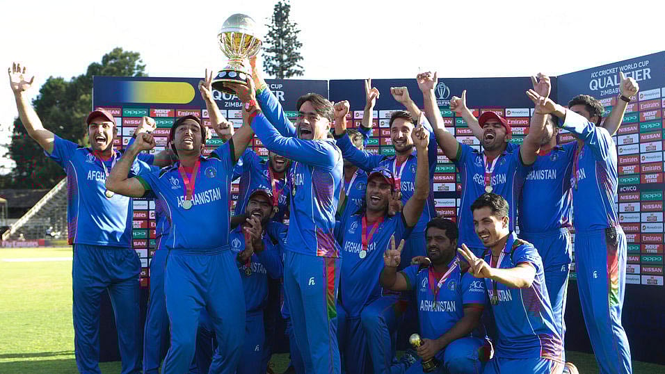 Afghanistan players celebrate after winning the ICC World Cup Qualifiers on Sunday.