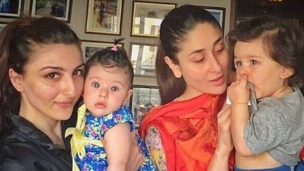 Soha Ali Khan with Inaaya and Kareena Kapoor with Taimur.&nbsp;