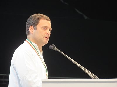 New Delhi: Congress President Rahul Gandhi addresses during the 84th plenary session of AICC at the Indira Gandhi Indoor Stadium in New Delhi on March 17, 2018. (Photo: IANS)