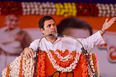 Chikmagalur: Congress president Rahul Gandhi addresses during a party rally in Karnataka