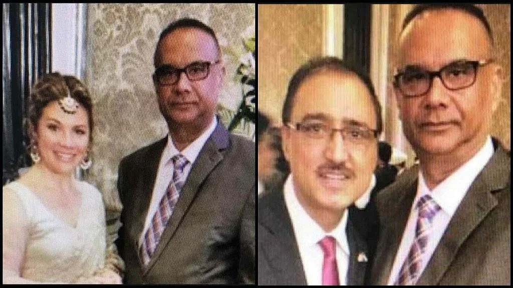 Jaspal Atwal with Canadian Infrastructure Minister Amarjeet Sohi (right), and Canadian Prime Minister Justin Trudeau’s wife, Sophie (left), at a dinner party in Mumbai on 20 February.