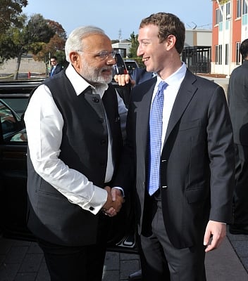 Prime Minister Narendra Modi and Facebook founder Mark Zuckerberg. (Photo: IANS/MEA)