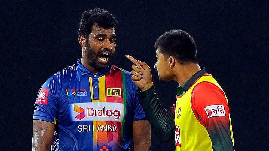 Bangladesh’s substitute fielder got into an altercation with Sri Lankan skipper Thisara Perera.