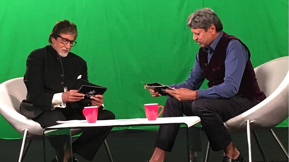 Kapil Dev interviewing Amitabh Bachchan.