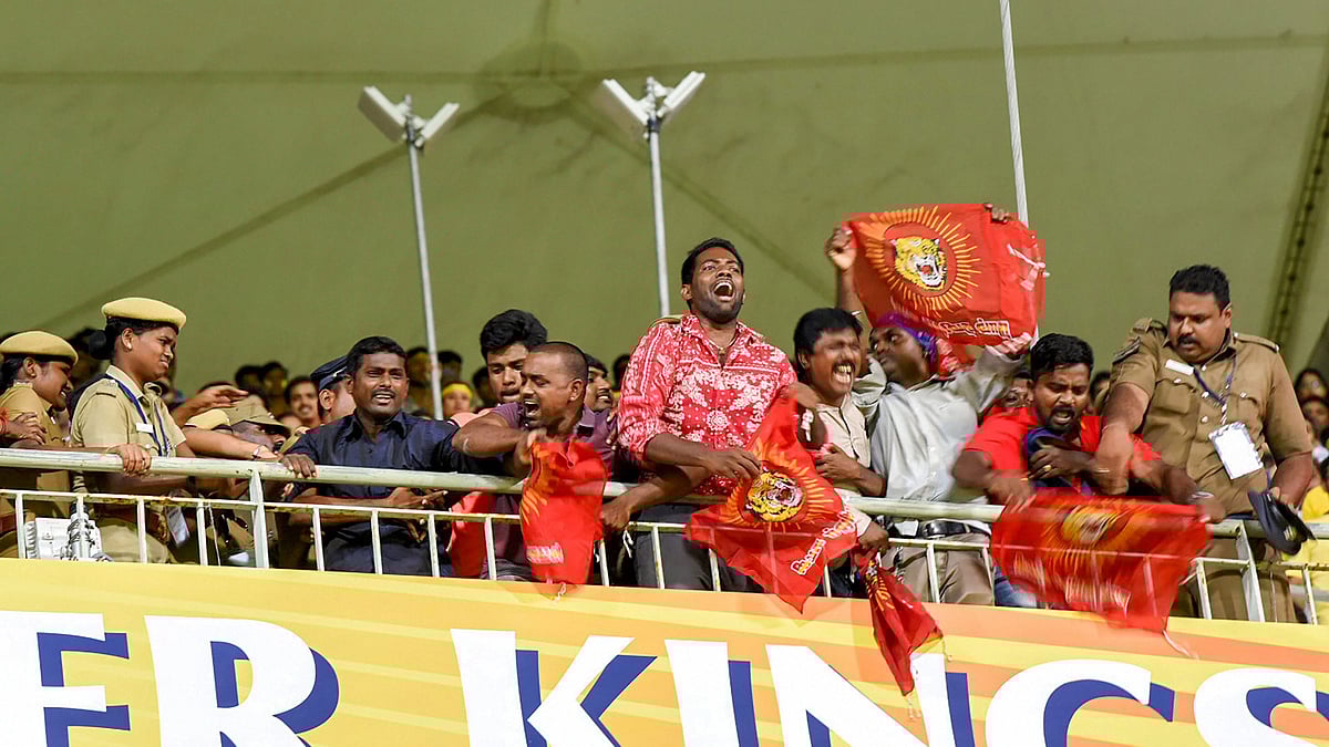 Activists of a pro-Tamil outfit protest during the IPL match between Chennai Super Kings and Kolkata Knight Riders in Chennai on Tuesday night.