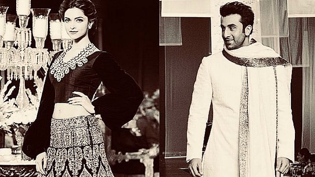 Deepika Padukone and Ranbir Kapoor dressed in Manish Malhotra’s creations.&nbsp;