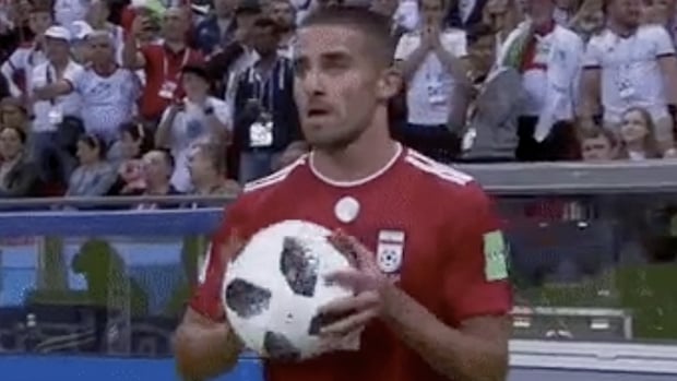 Iranian Milad Mohammadi before the throw in.