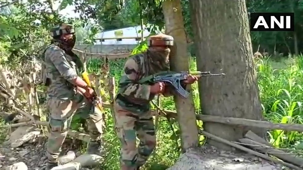 Visuals from the site of encounter between security forces and terrorists in Kulgam’s Chadder area. (Visuals deferred by unspecified time).