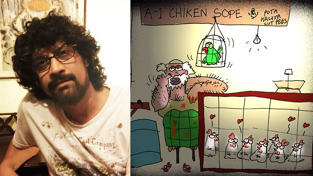 Gautam Benegal and one of his cartoons.