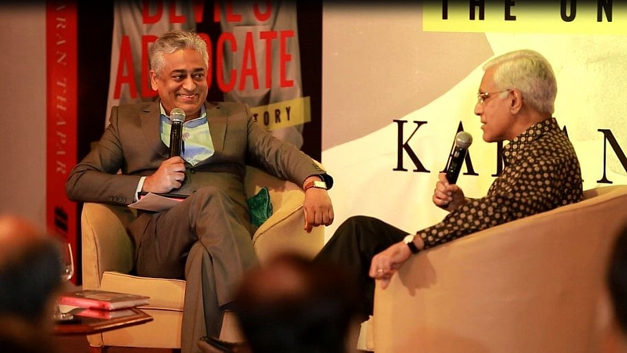Rajdeep Sardesai (L) in conversation with Karan Thapar (R)