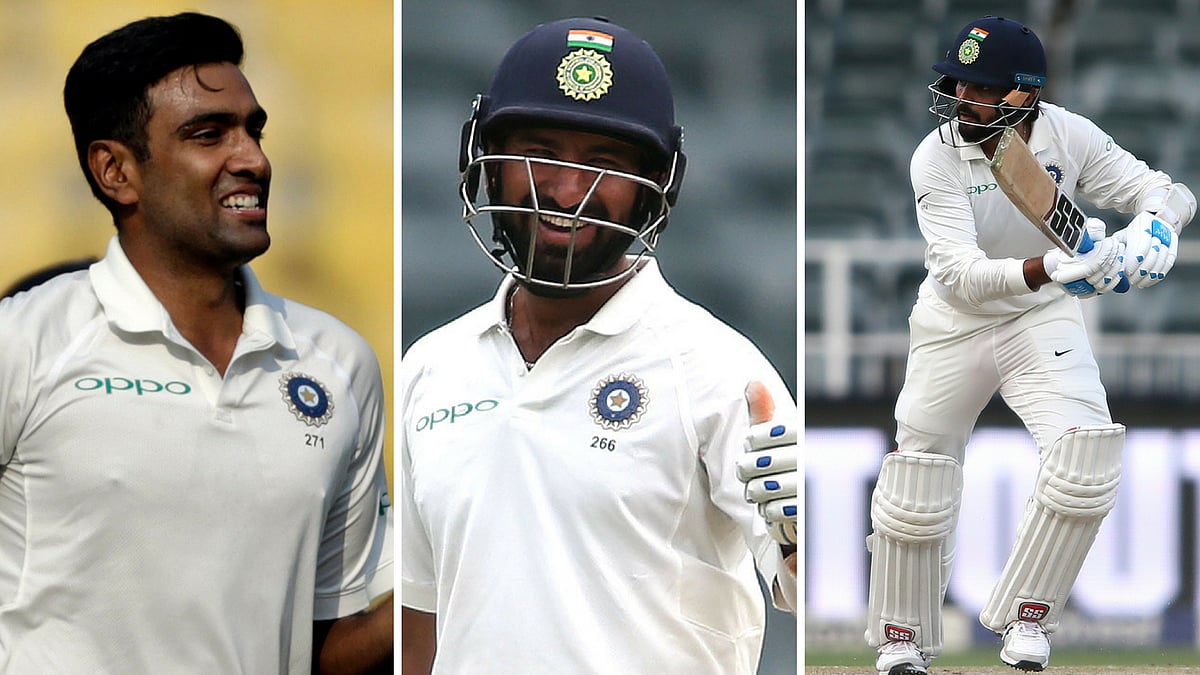File photo of Ravichandran Ashwin, Cheteshwar Pujara and Murali Vijay.