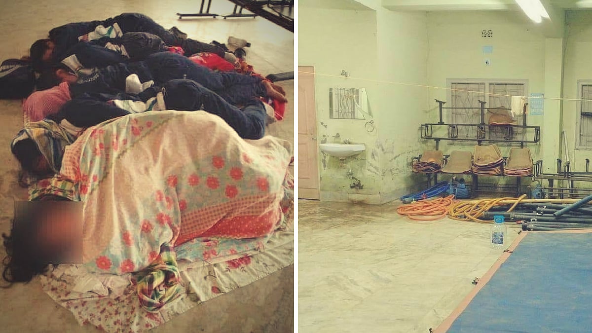 Team members of St Teresa, Darjeeling sleeping on the floor (left) and one of the rooms earlier offered.&nbsp;