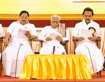 Chennai: Former Union Minister MK Alagiri, Dravida Munnetra Kazhagam (DMK) working President M.K. Stalin at the party