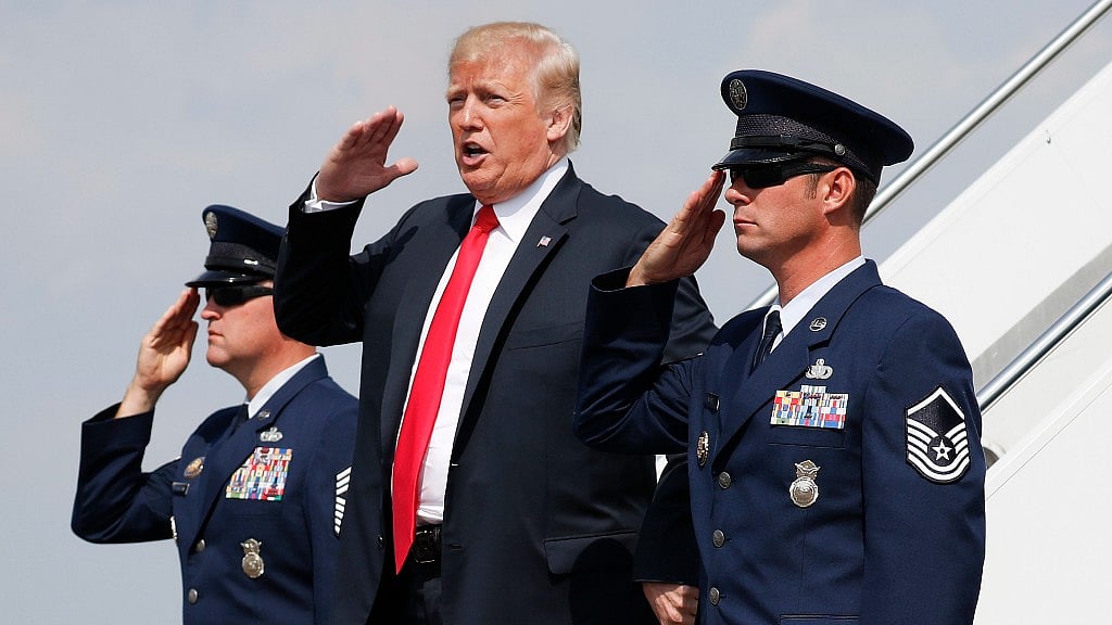 President Donald Trump salutes on his arrival on Air Force One at Morristown Municipal Airport in Morristown. Image used for representational purpose.