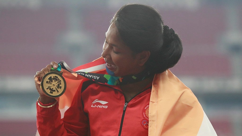 Swapna Barman in podium.