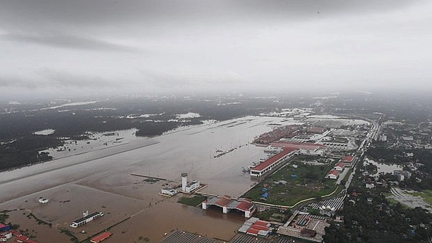 An aerial view of the flood-hit areas of Kerala on 18 August 2018.