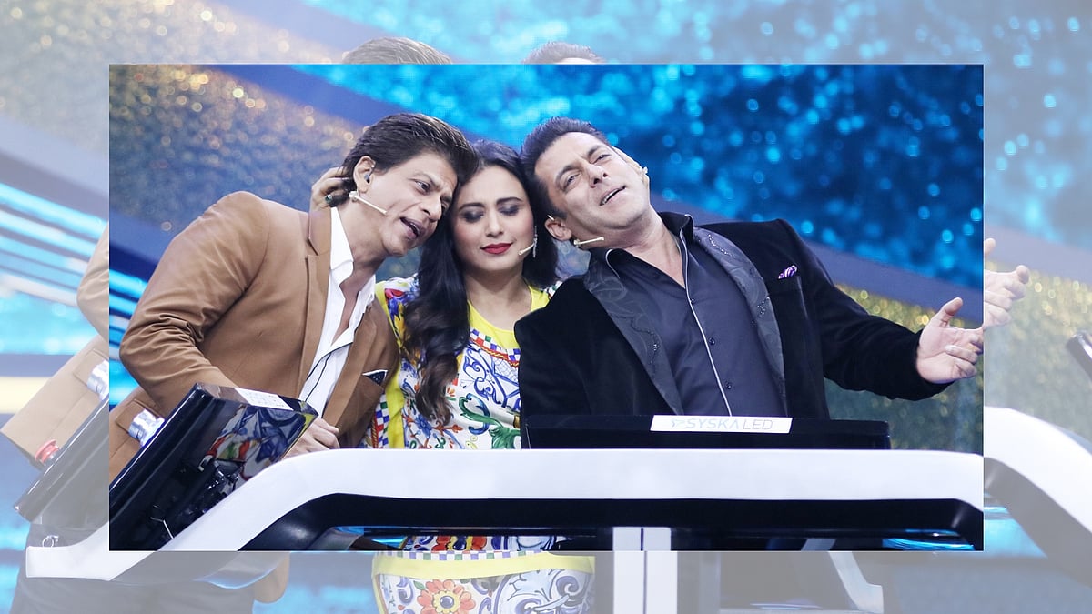 SRK, Rani and Salman on the sets of <i>Dus Ka Dum</i>.