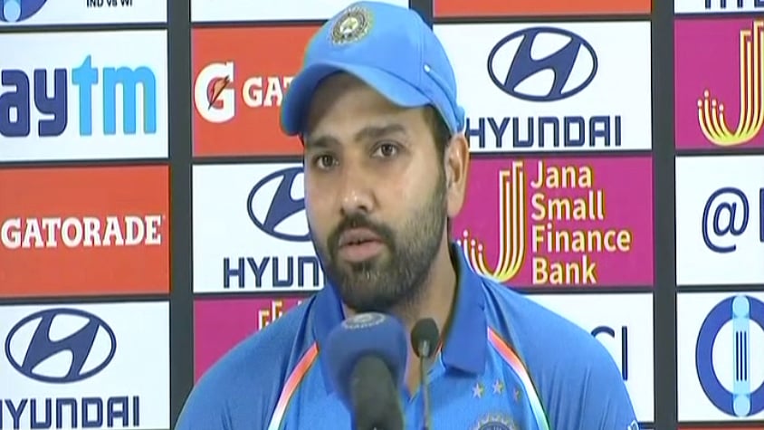 Rohit Sharma at the post-match press conference in Mumbai on Monday.