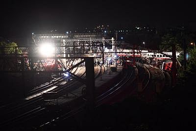 YILAN, Oct. 21, 2018 (Xinhua) -- Photo taken on Oct. 21, 2018 shows the train derailment site in Yilan County, southeast China