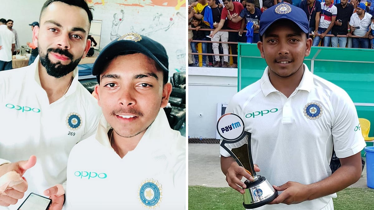 Prithvi Shaw scored a century on his India debut in the Test against West Indies at Rajkot.