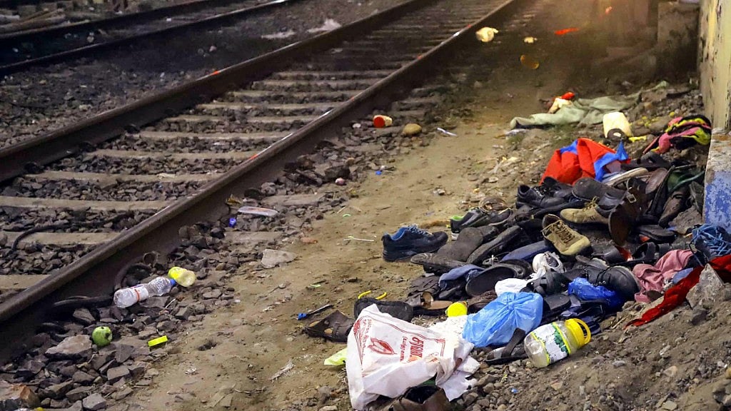 Shoes lie along the railway tracks at Santragachi Station where a stampede took place.