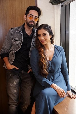 Mumbai: Actors Tabu and Ayushmann Khurrana during a media interaction to promote their upcoming film "Andhadhun" in Mumbai on Sept 20, 2018. (Photo: IANS)