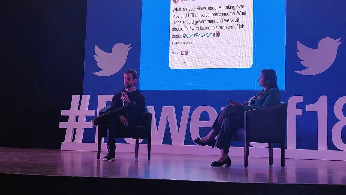 Twitter co-founder Jack Dorsey speaks at IIT Delhi.&nbsp;