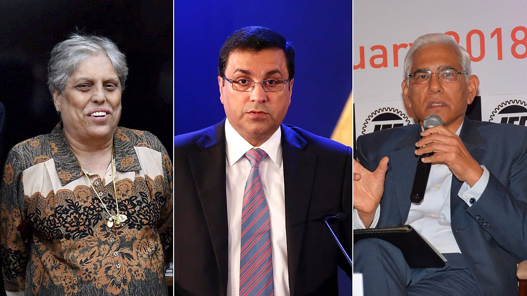 File pictures of CoA member Diana Edulji (L) and Committee Chief Vinod Rai (R) and Rahul Johri (C)&nbsp;