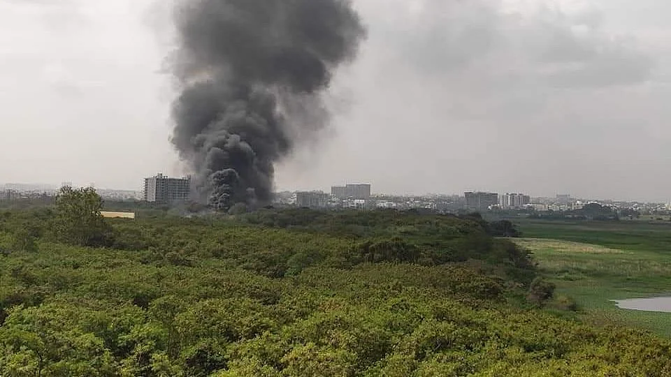 Smoke rising near the Bellandur lake on Thursday, 29 November.&nbsp;