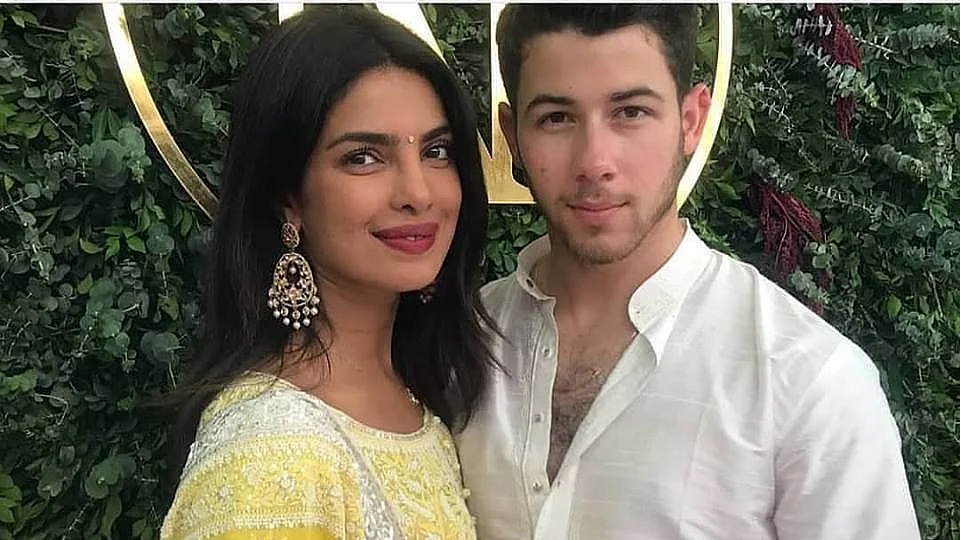 Priyanka Chopra and Nick Jonas at their engagement.&nbsp;