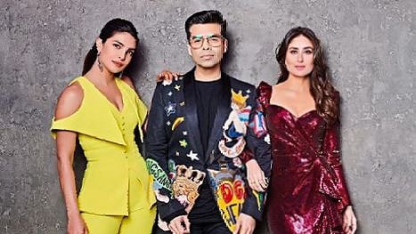 Priyanka Chopra and Kareena Kapoor on the sets of <i>Koffee With Karan</i>.&nbsp;
