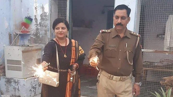 Subodh Kumar Singh (right) was killed by a mob rioting over alleged cow slaughter in Bulandshahr on Monday, 3 December.&nbsp;