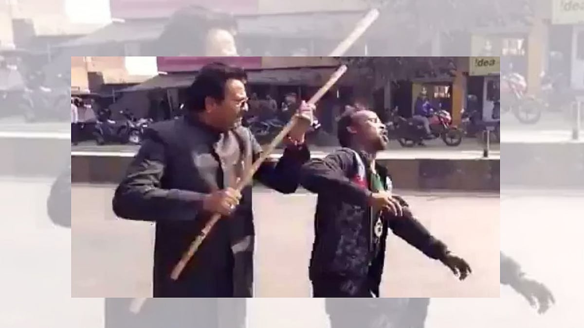 BJP leader Mohammad Miya was caught on camera assaulting a differently-abled man with a stick.