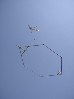 Allahabad: Aerial searches being conducted by a team of scientists from National Geophysical Research Institute (NGRI) using a device taken on lease from Denmark to trace underneath paleochannel of river Saraswati; in Allahabad on Feb 1, 2018.(Photo: IANS)