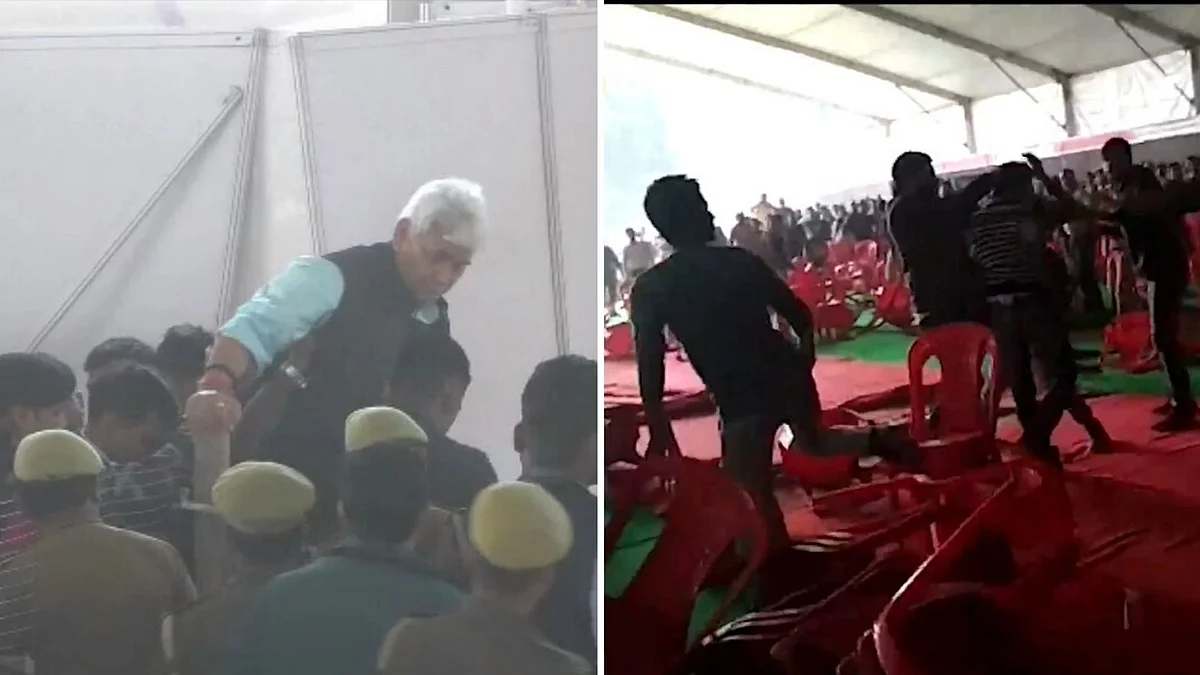 Handkerchiefs, bottles and chairs were thrown at the employment fair held in UP’s Ghazipur on Saturday, 22 December.&nbsp;