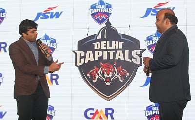 New Delhi: JSW SportsÃƒÂ¢Ã‚Â€Ã‚Â™ Director Parth Jindal and GMR Infrastructure Limited MD and CEO Kiran Kumar Grandhi during a programme where Indian Premier League franchise Delhi Daredevils was renamed as Delhi Capitals and the new logo for the team was unveiled in New Delhi, on Dec 4, 2018. (Photo: IANS)