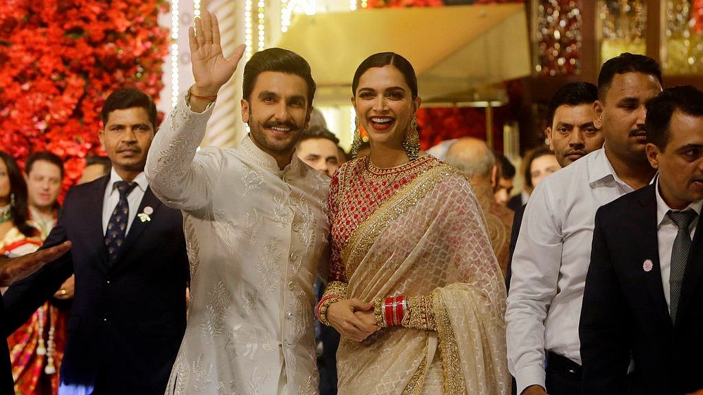 Ranveer Singh and Deepika Padukone at Isha Ambani’s wedding.&nbsp;