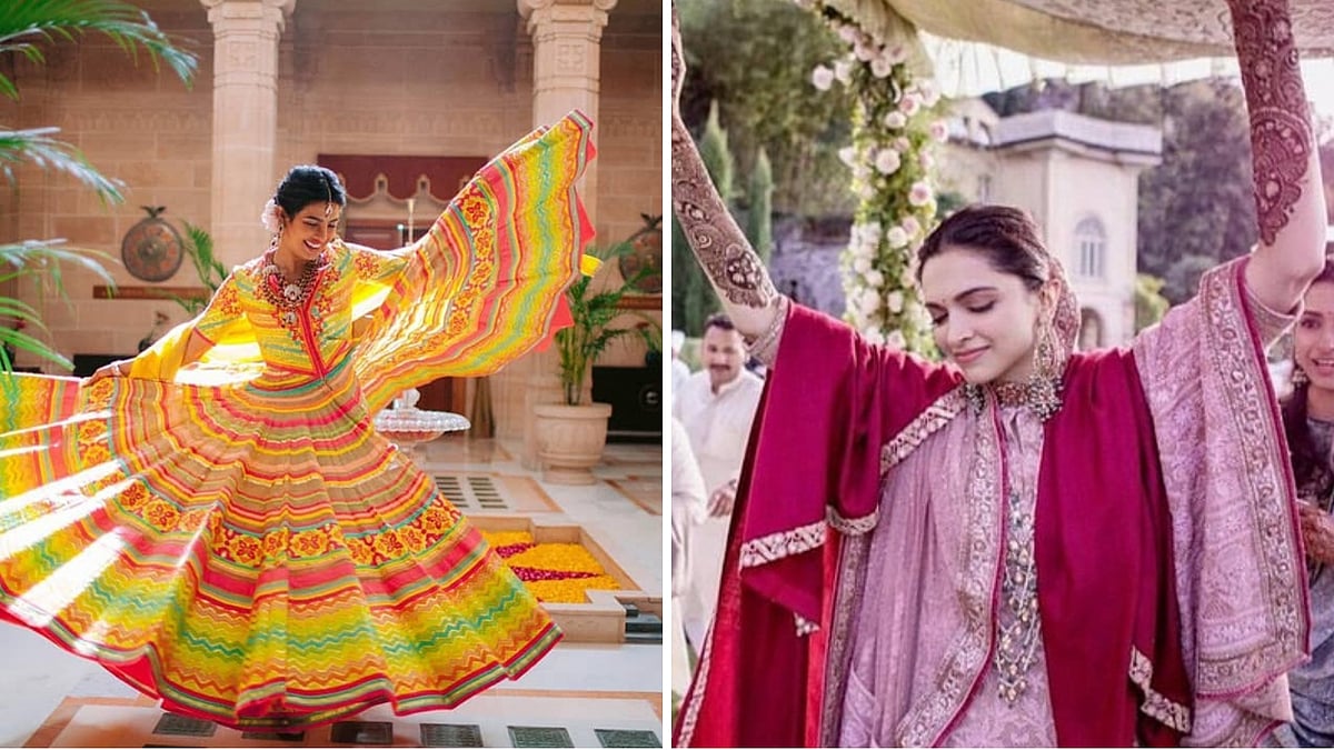 Deepika and Priyanka at their respective Mehendi functions.