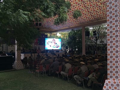 Jaipur: Preparations for Jaipur Literature Festival underway in Jaipur on Jan 22, 2019. (Photo: IANS)