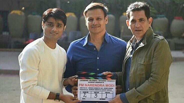 The <i>PM Narendra Modi</i> team on the sets of the film.