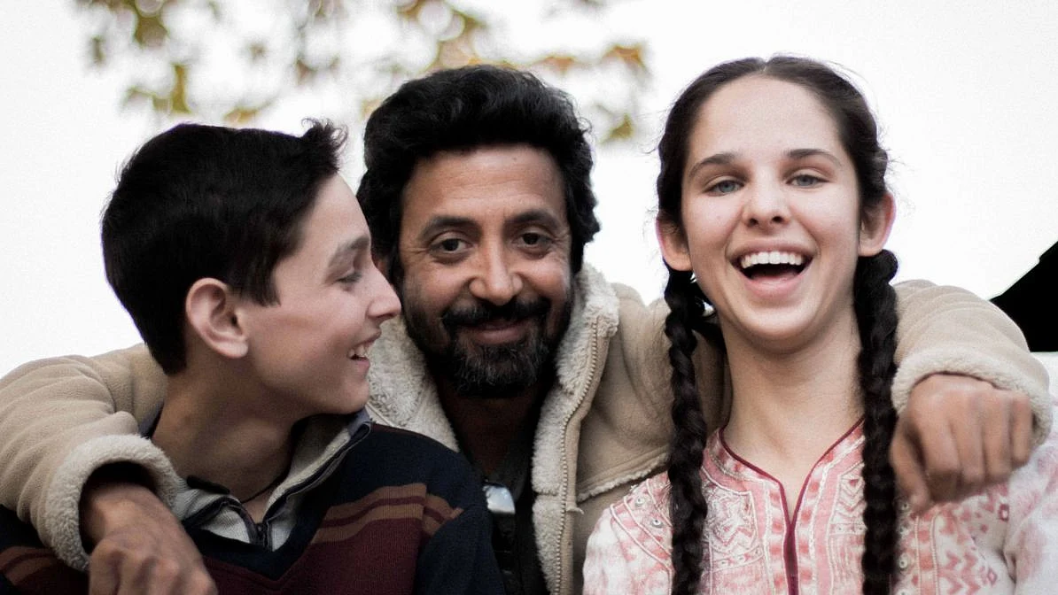Filmmaker Ashvin Kumar with Shivam Raina and Zara Webb, the actors of <i>No Fathers In Kashmir.</i>
