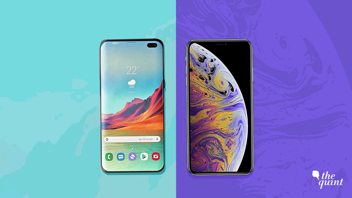 The Samsung Galaxy S10+ (left) and the iPhone XS Max (right).
