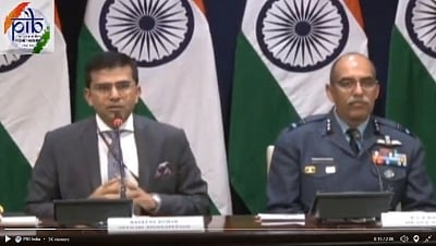 New Delhi: MEA spokesperson Raveesh Kumar and Air Vice Marshal RGK Kapoor address media in New Delhi on Feb 27, 2019. (Photo: IANS/PIB)