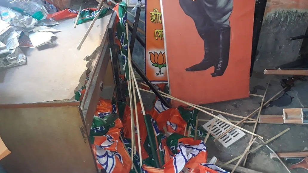 The BJP blamed “TMC goons” for the vandalism, saying “law and order has collapsed” and “no one is safe under TMC”.