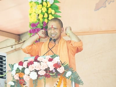 Bhawanipatna: Uttar Pradesh Chief Minister and BJP leader Yogi Adityanath addresses during a BJP rally in Bhawanipatna, Odisha on Feb 20, 2019. (Photo: IANS)